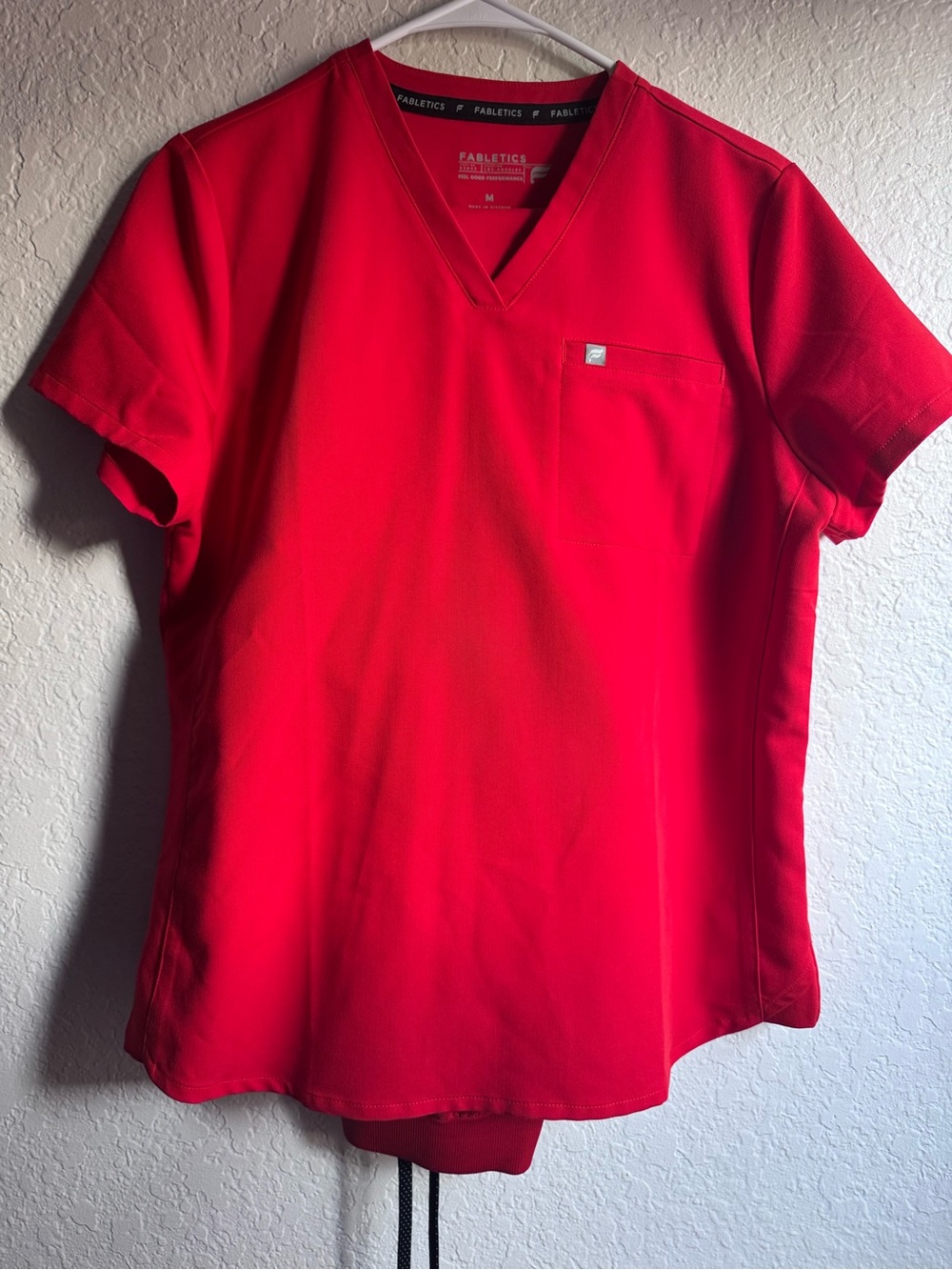 Fabletics Red V-Neck scrubs with cargo jogger pants medium short